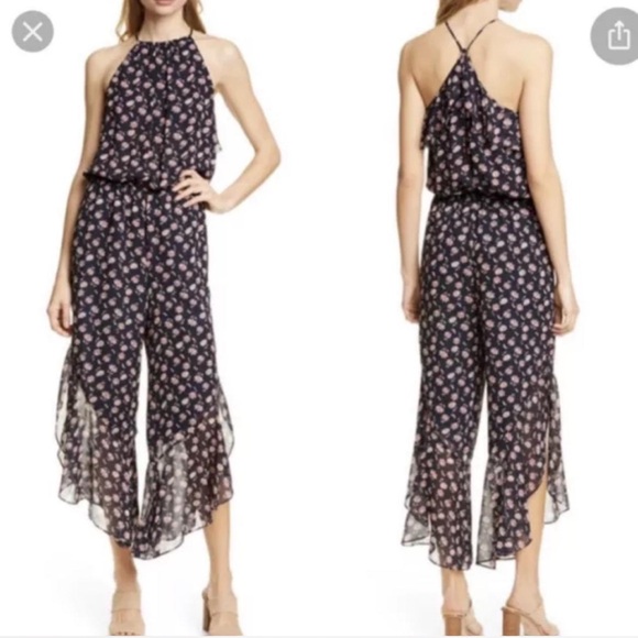 Joie Black and Pink Floral Jumpsuit L - Picture 4 of 8